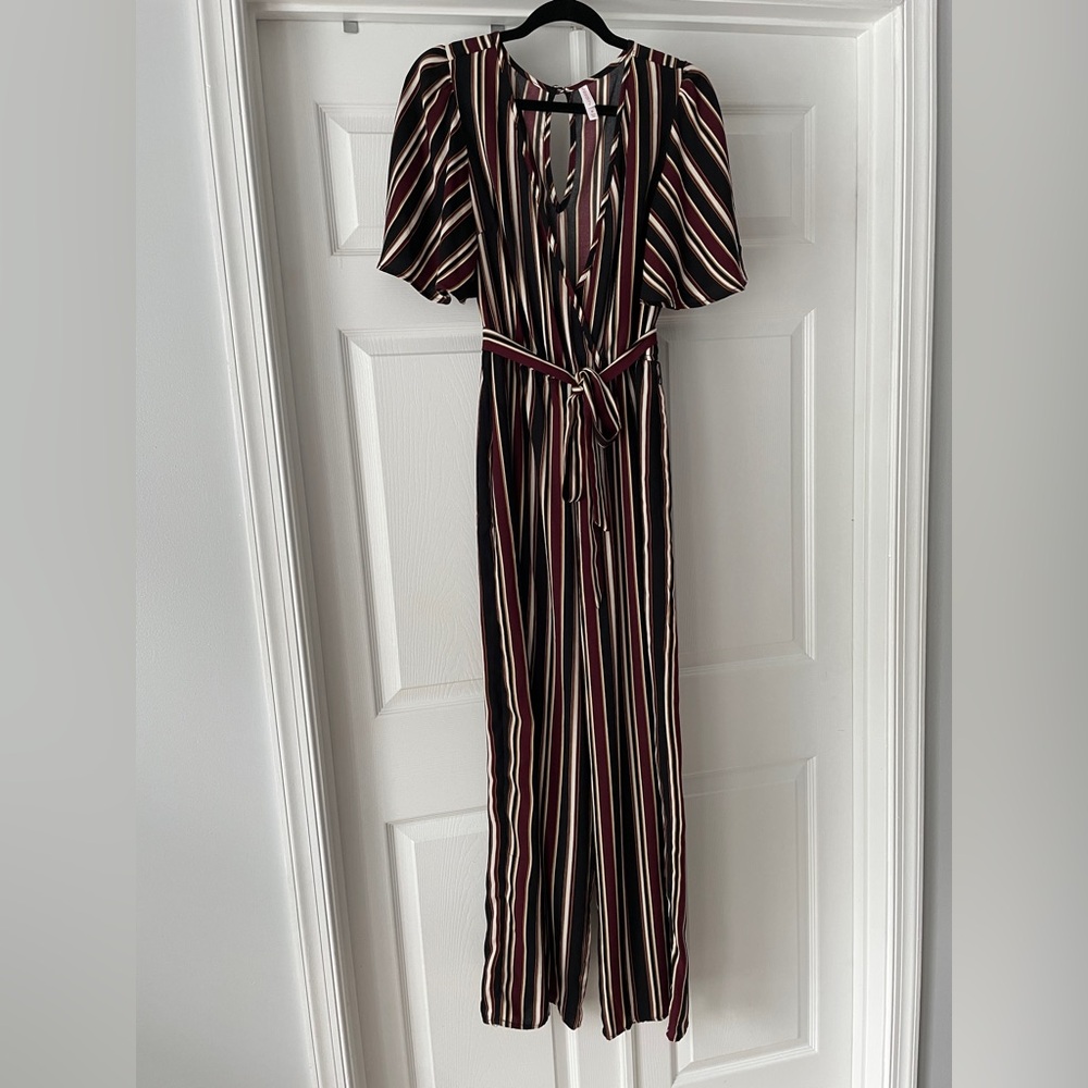 Xhilaration Burgundy and Gold Striped Dress